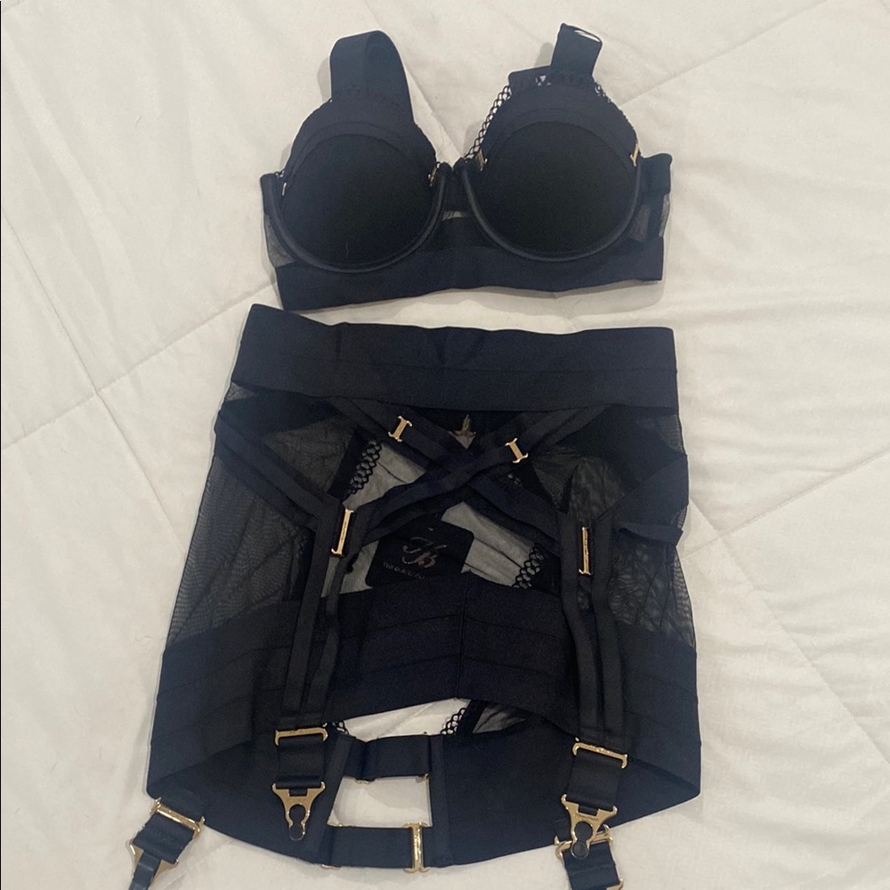 Honey Birdette Black Lingerie Set with Gold Details
